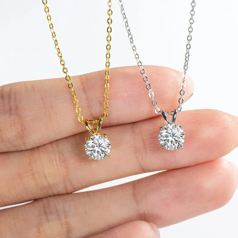 1CT Classic Brilliant Round Moissanite Pendant Necklace