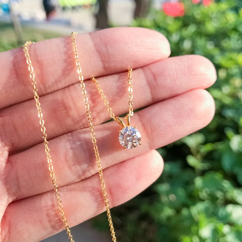1CT Classic Brilliant Round Moissanite Pendant Necklace