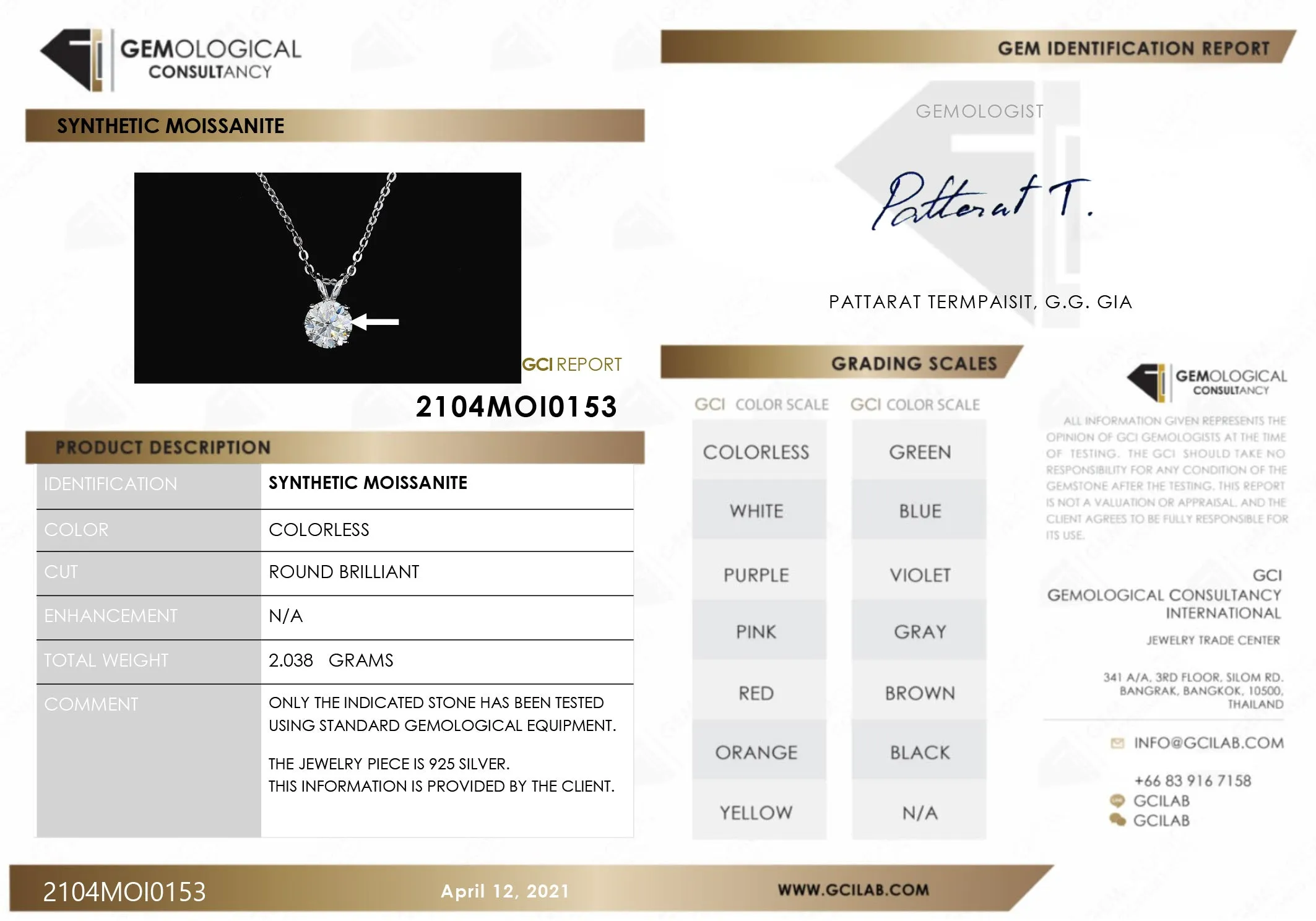 1CT Classic Brilliant Round Moissanite Pendant Necklace