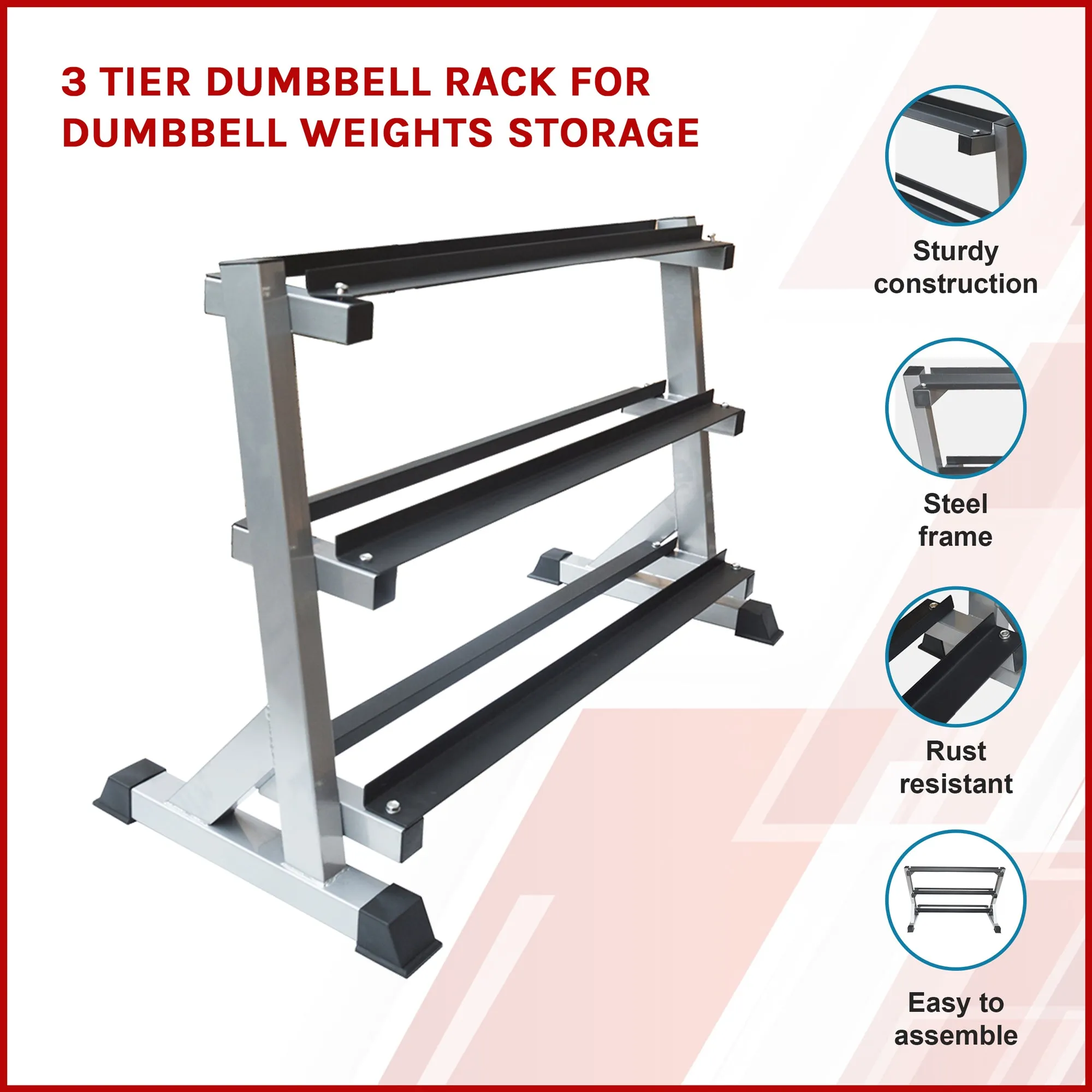 3 Tier Dumbbell Rack for Dumbbell Weights Storage
