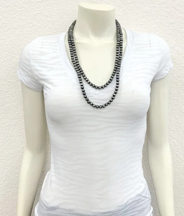 8mm Fashion Silver Navajo Pearl Necklace - 50"