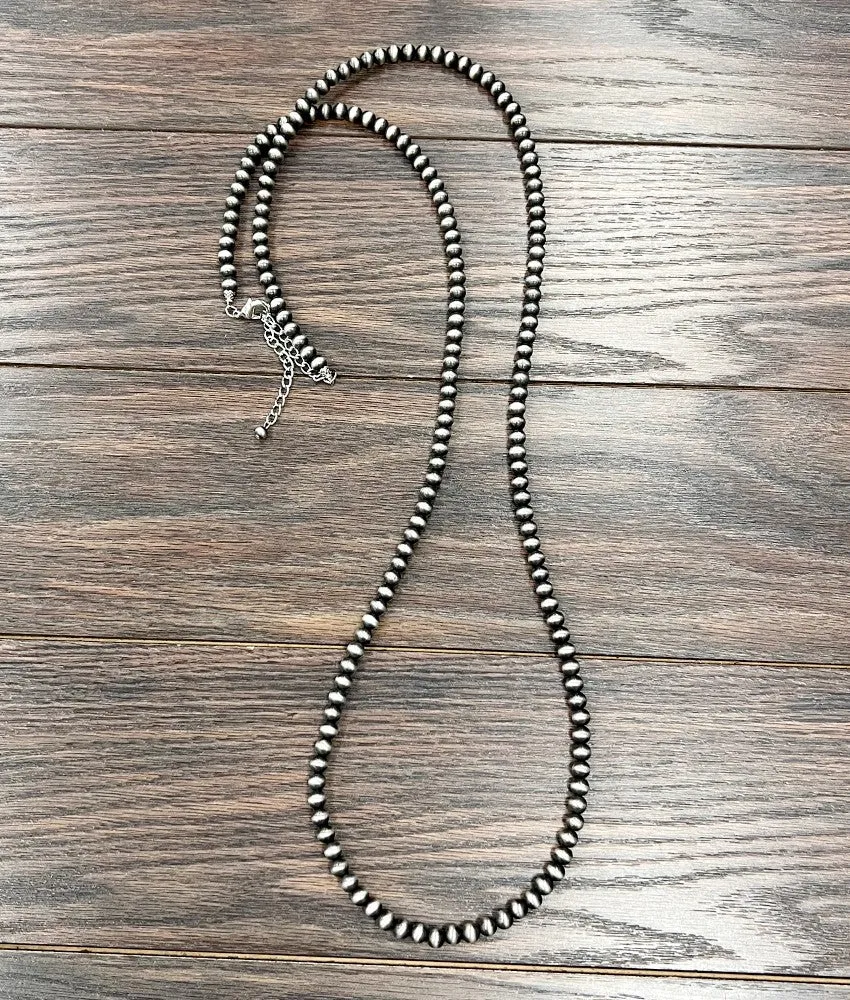 8mm Fashion Silver Navajo Pearl Necklace - 50"