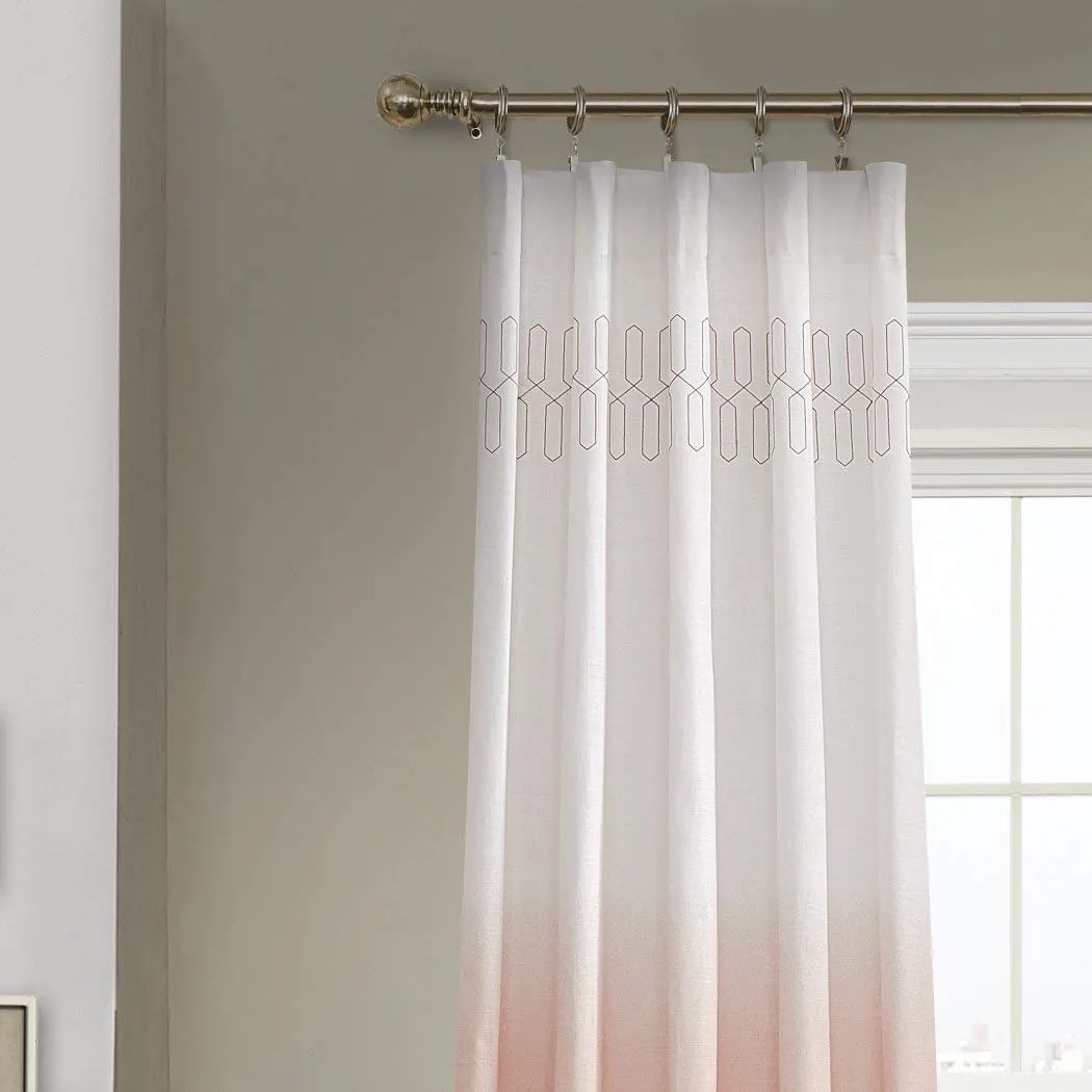 95 Inch Girls Color Ombre Embroidered Curtain Single Panel