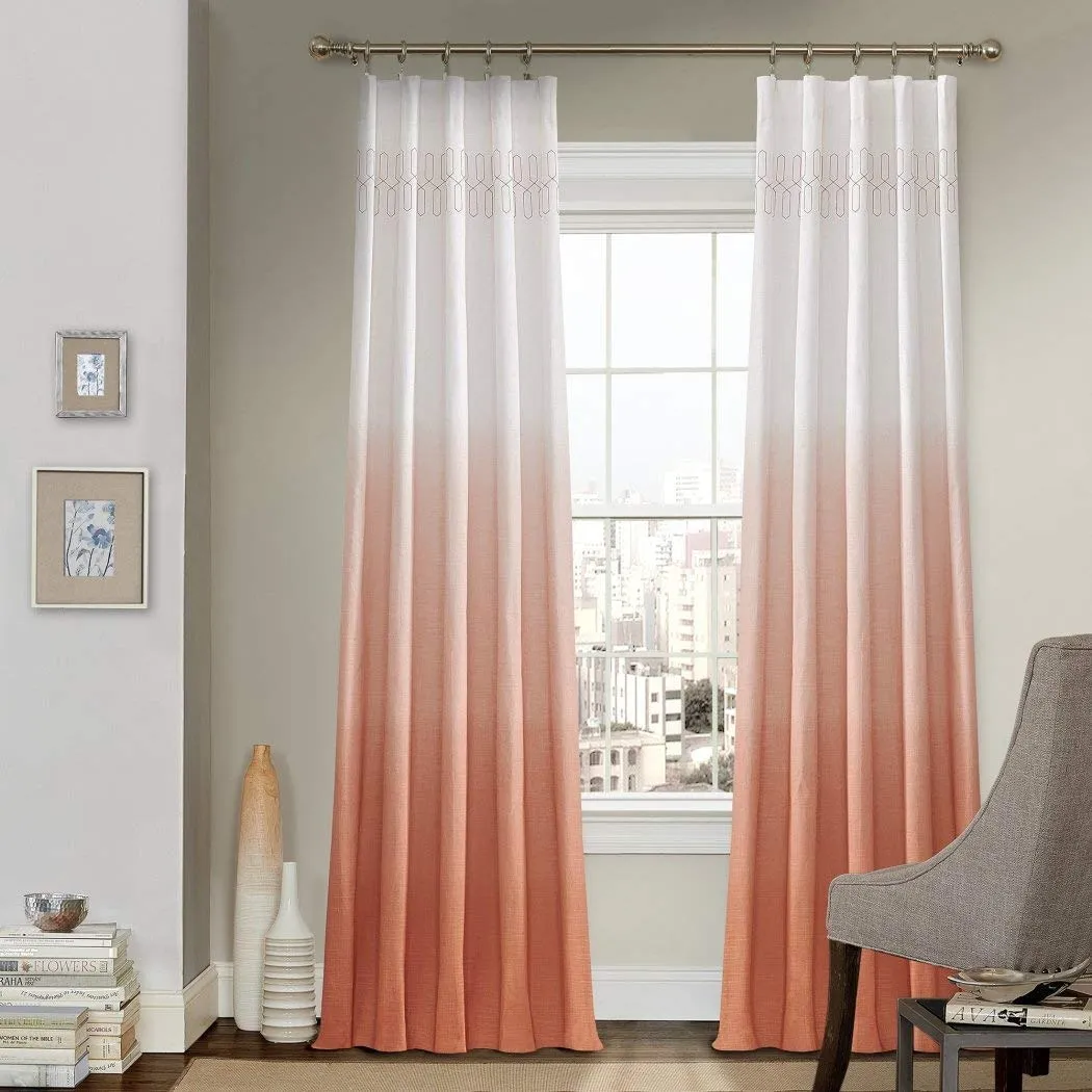 95 Inch Girls Color Ombre Embroidered Curtain Single Panel