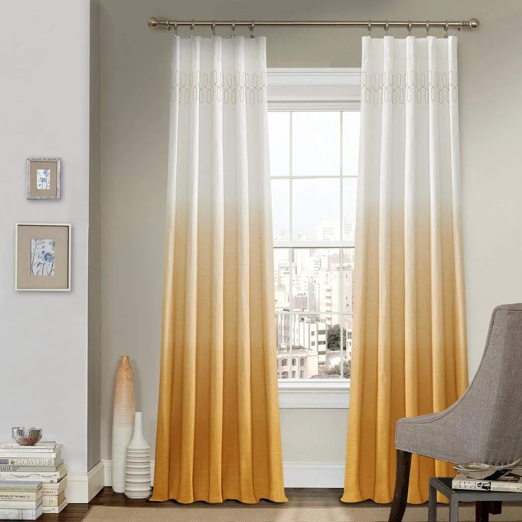 95 Inch Girls Color Ombre Embroidered Curtain Single Panel