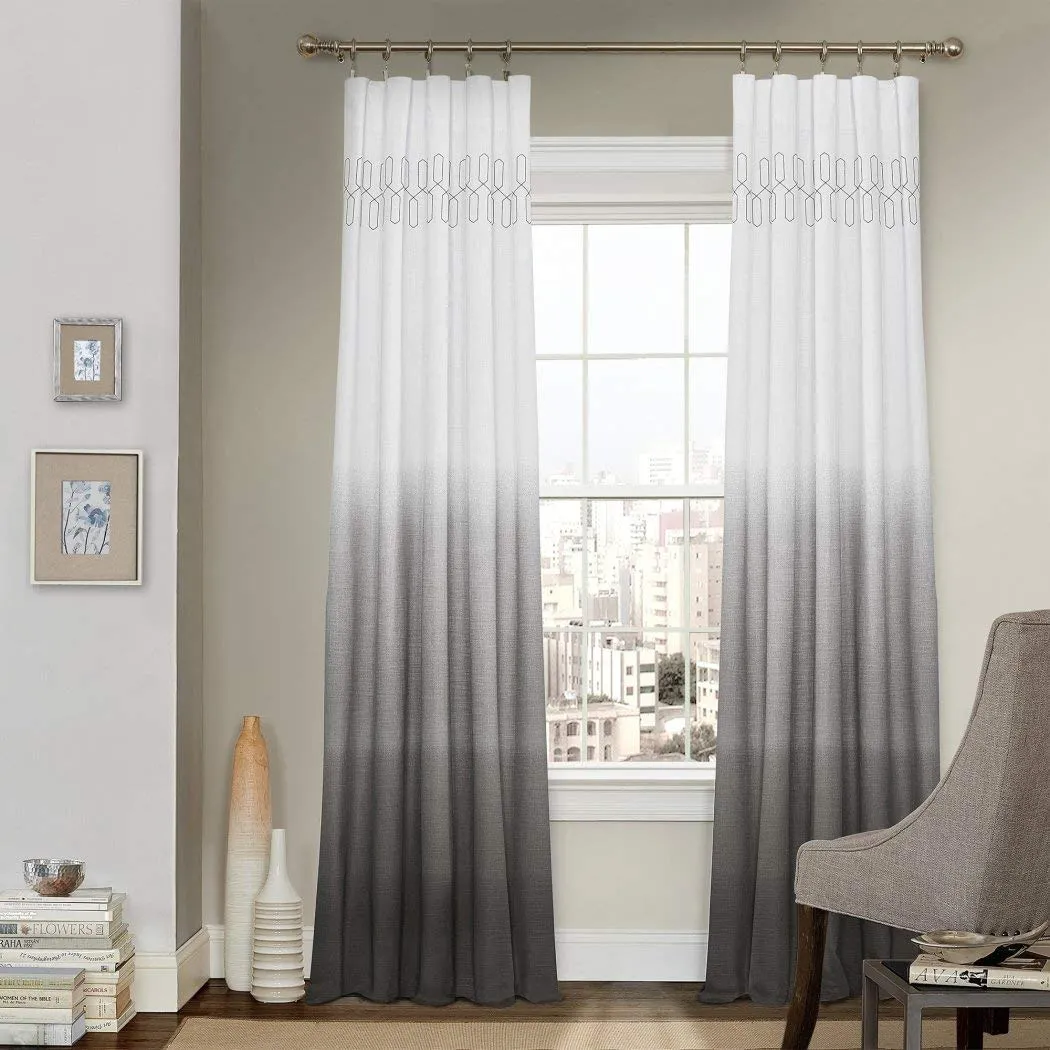 95 Inch Girls Color Ombre Embroidered Curtain Single Panel