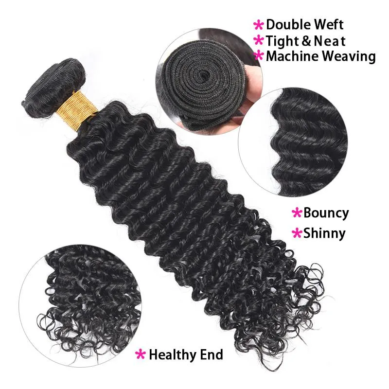 affordable hair Deep Wave 10-14 inches Natural Black Bundle 100% Human Hair