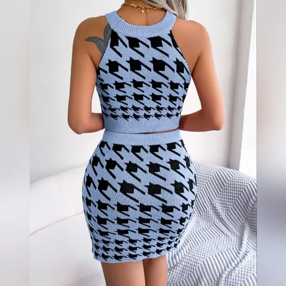Alina Houndstooth Sweater Set - Blue