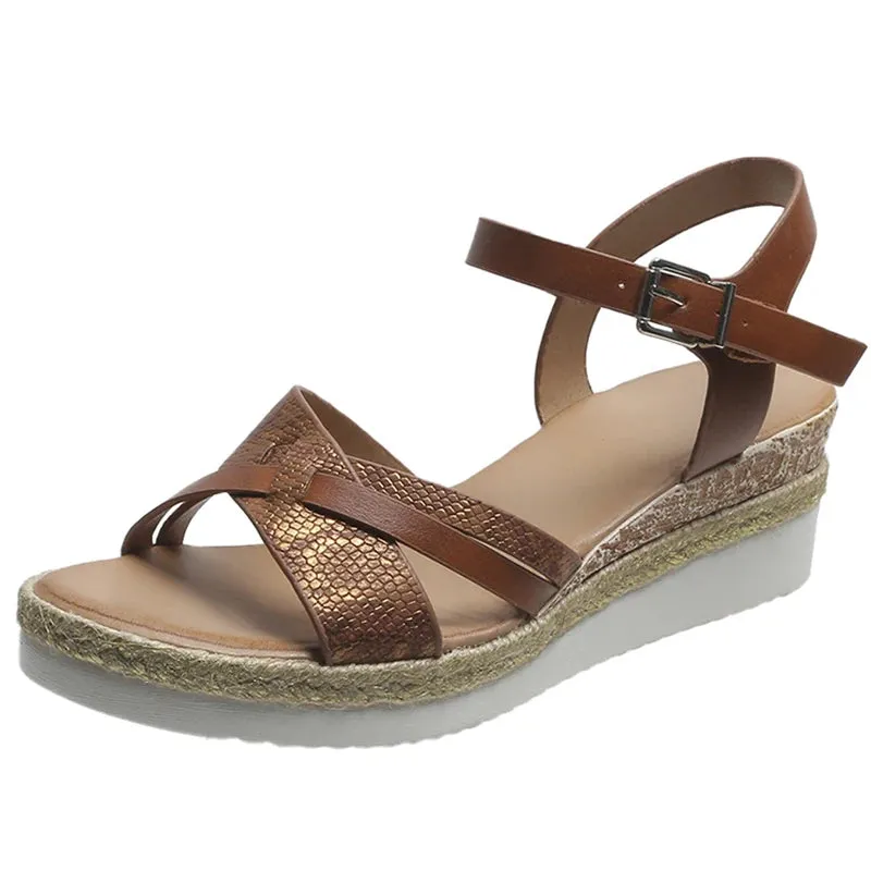 Ankle Buckle Women's Wedge Sandals 2023 Summer Plus Size Platform Sandles Women Casual Non Slip Beach Sandalias Female
