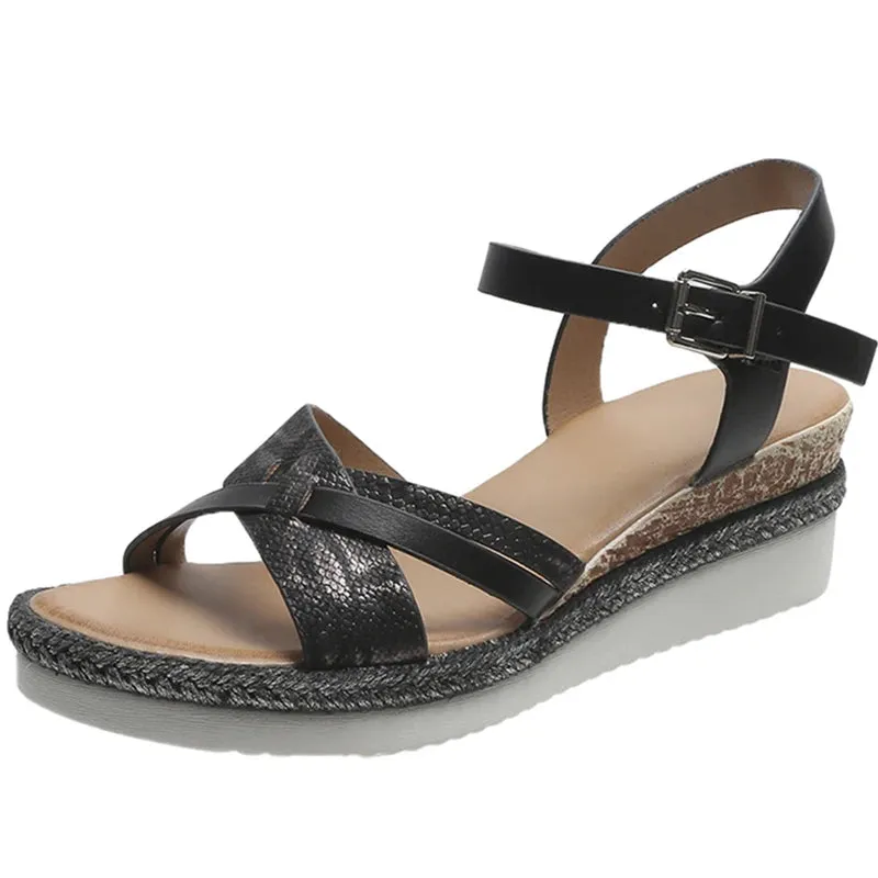Ankle Buckle Women's Wedge Sandals 2023 Summer Plus Size Platform Sandles Women Casual Non Slip Beach Sandalias Female