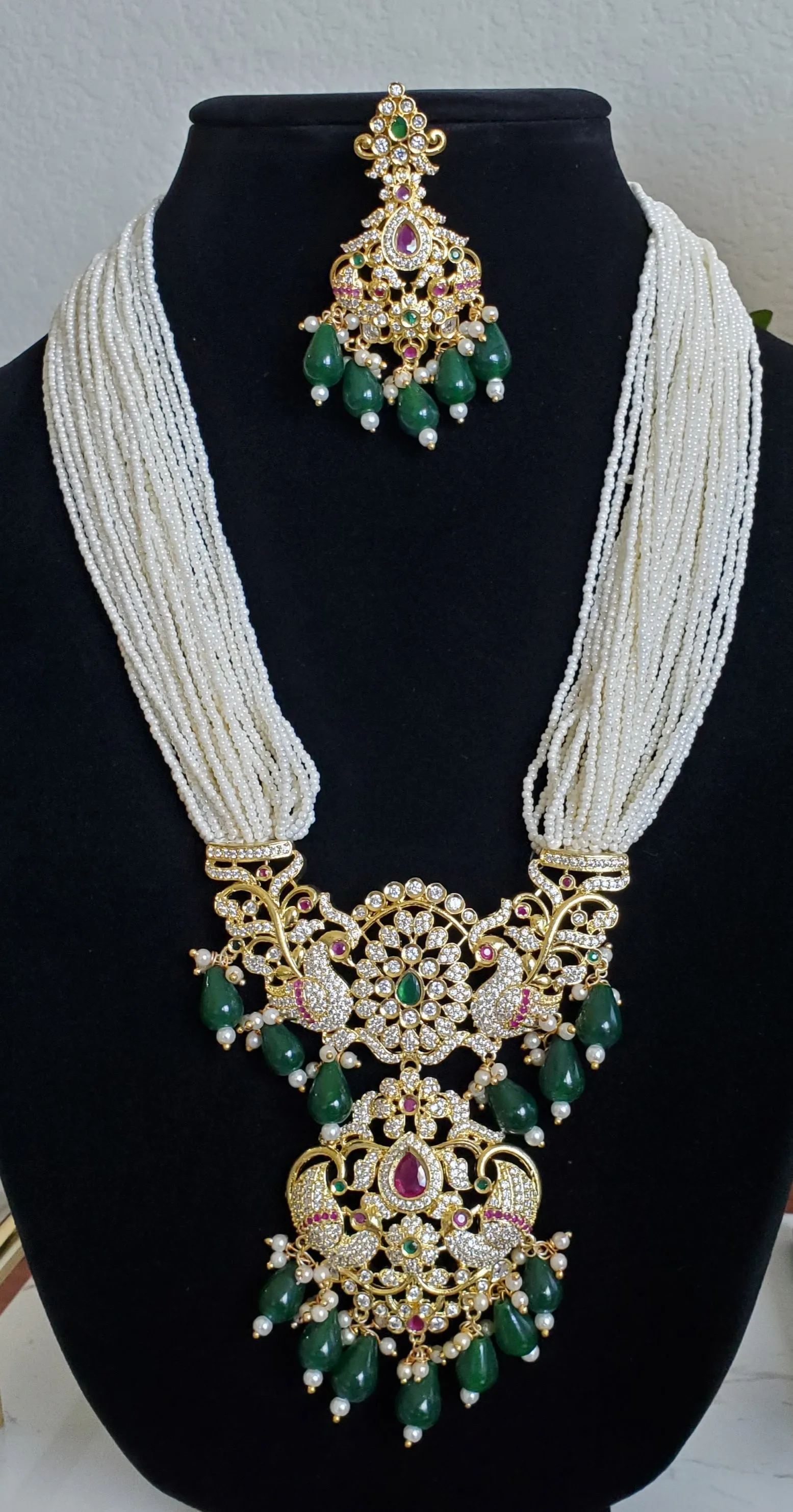 Anusha Ch Heavy Long CZ Peacock Maala