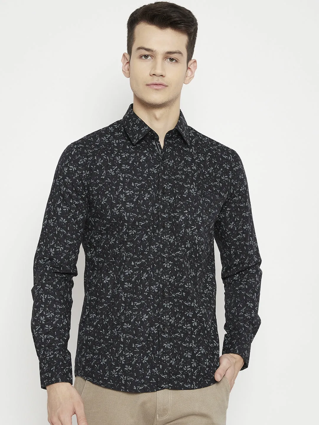 Black Printed Slim Fit shirt