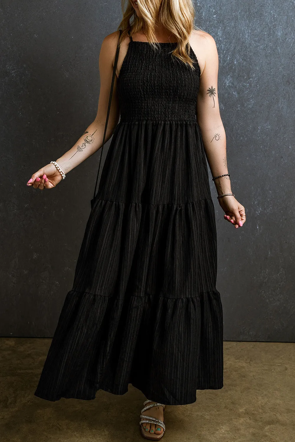 Black Smocked Maxi Dress