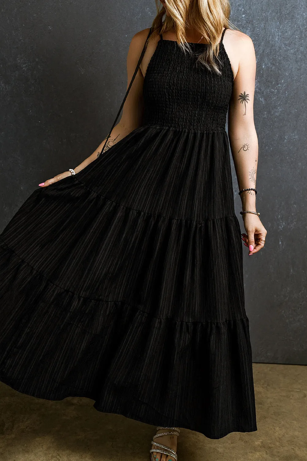 Black Smocked Maxi Dress