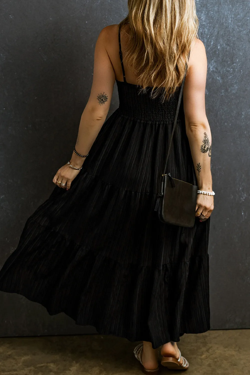 Black Smocked Maxi Dress