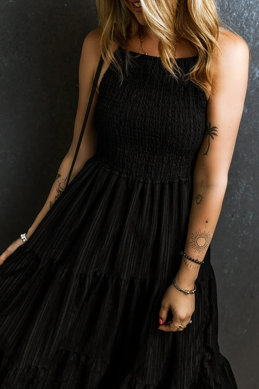 Black Smocked Maxi Dress