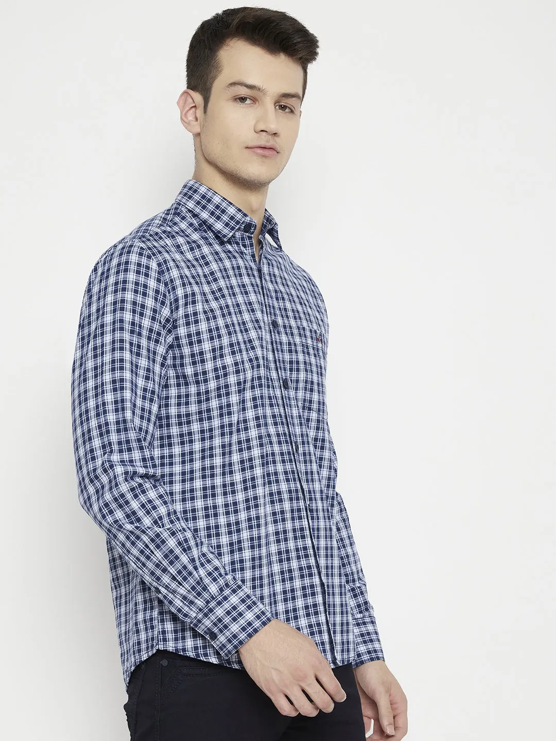 Blue Checked Slim Fit shirt