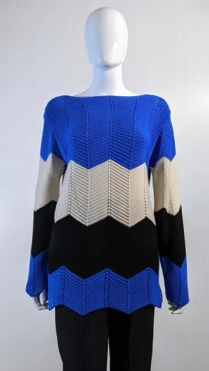 Blue Colour Block Design Knitted Jumper