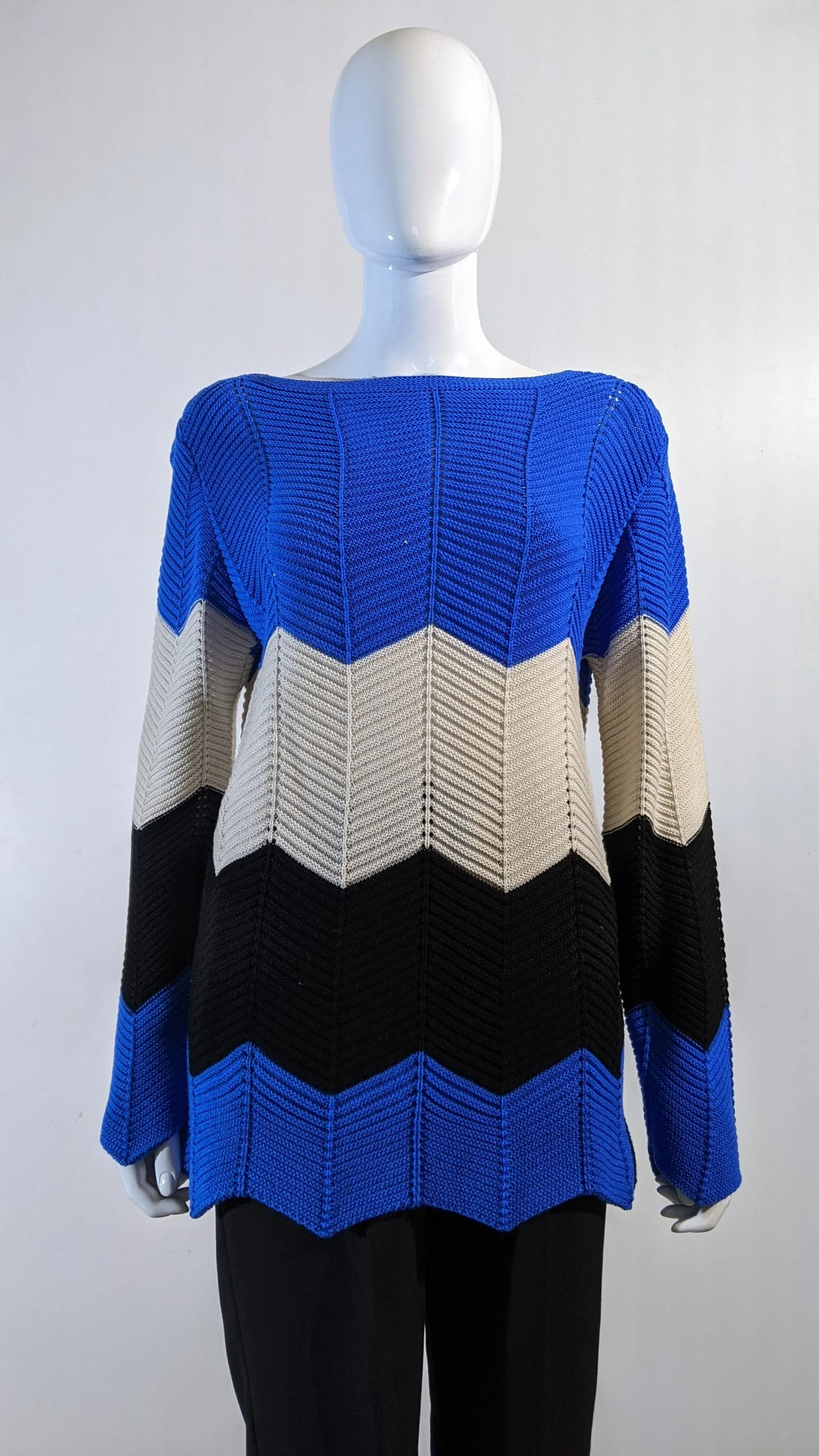 Blue Colour Block Design Knitted Jumper