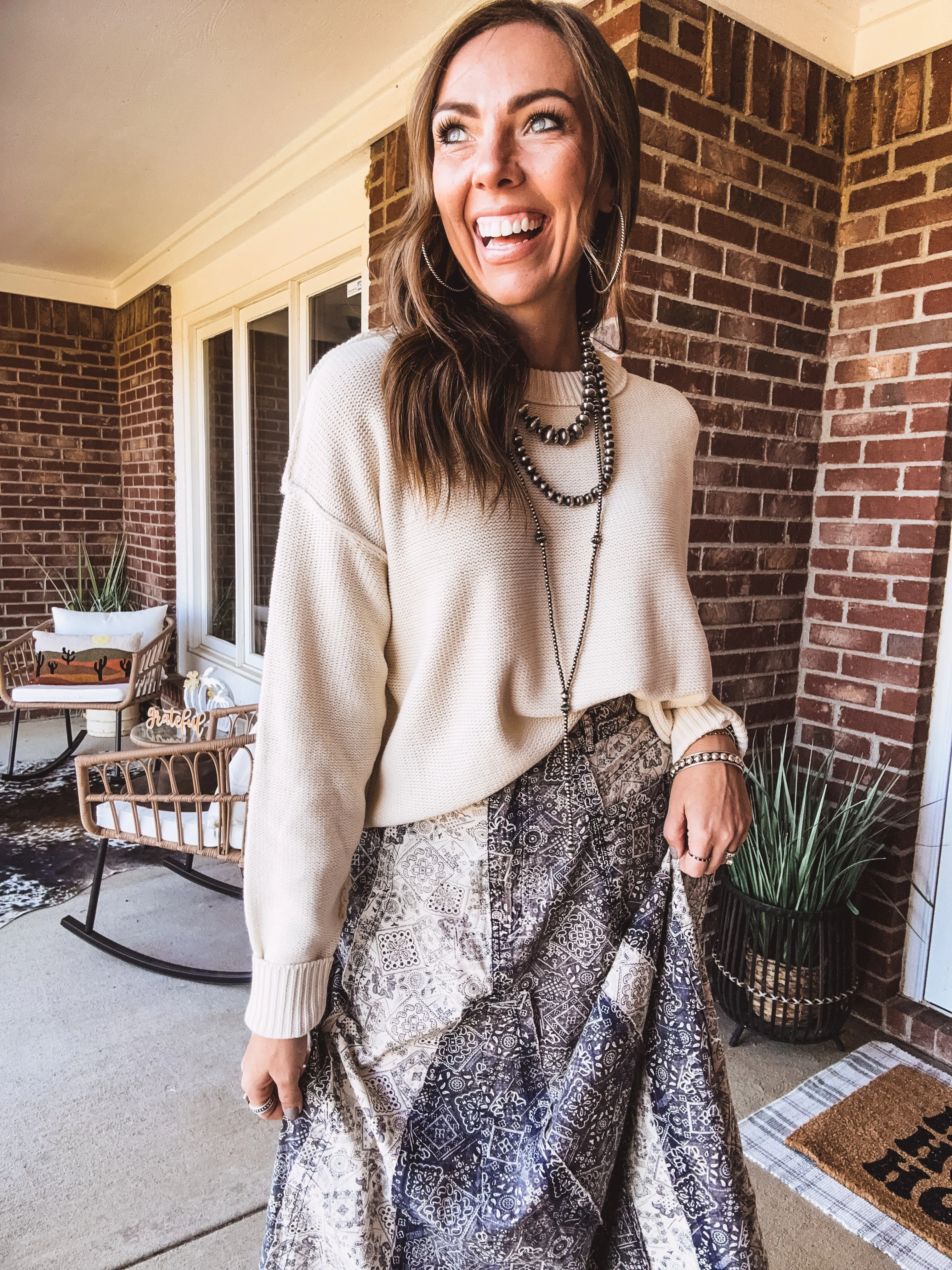 Blue Washed Scarf Print Skirt