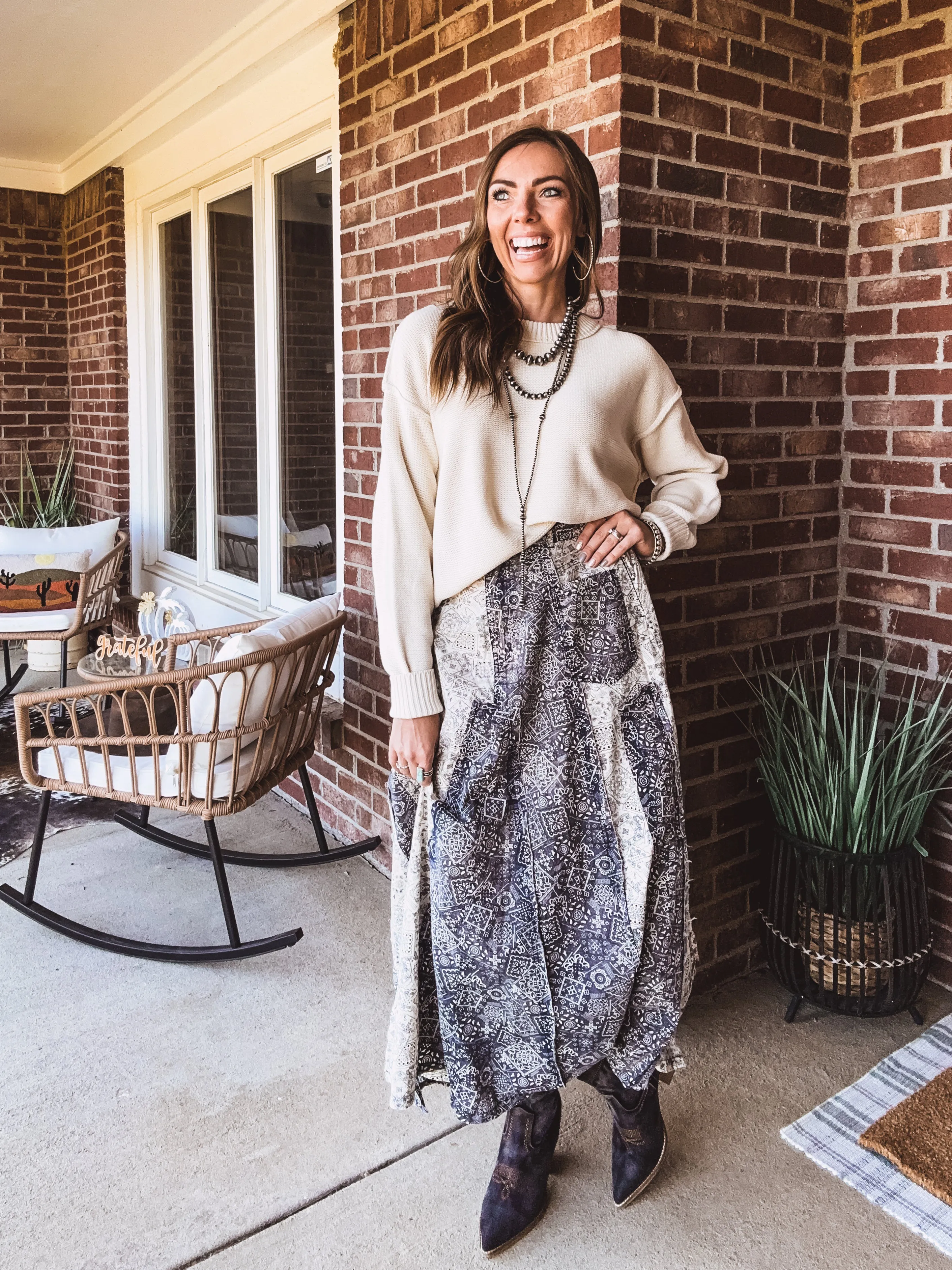 Blue Washed Scarf Print Skirt