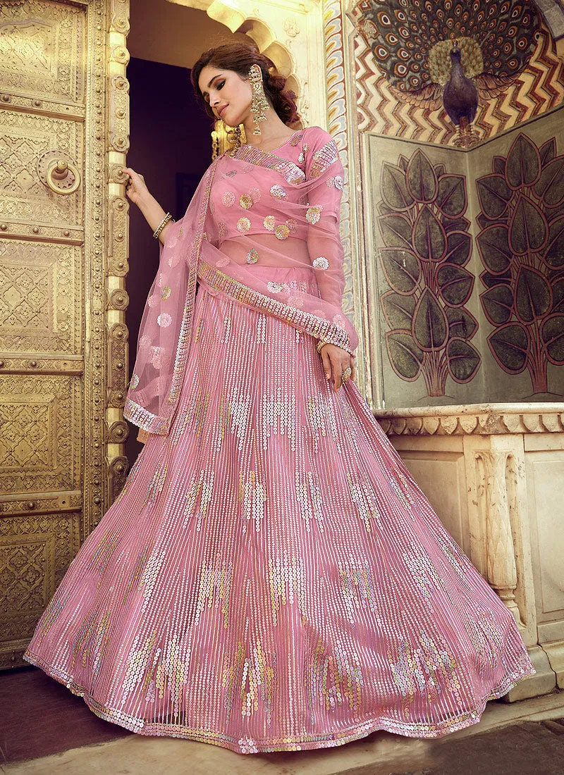 Blush Pink Floral Sequence Embellished Lehenga Choli