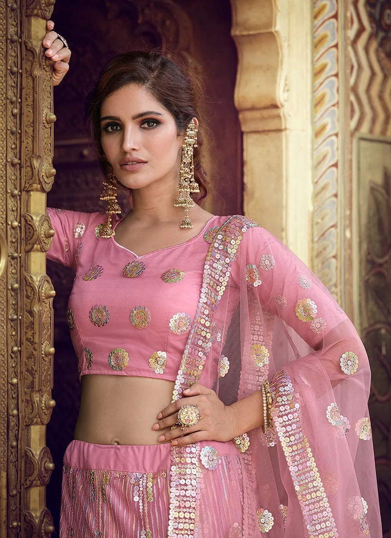 Blush Pink Floral Sequence Embellished Lehenga Choli