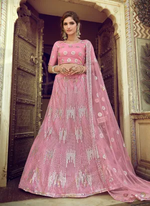 Blush Pink Floral Sequence Embellished Lehenga Choli