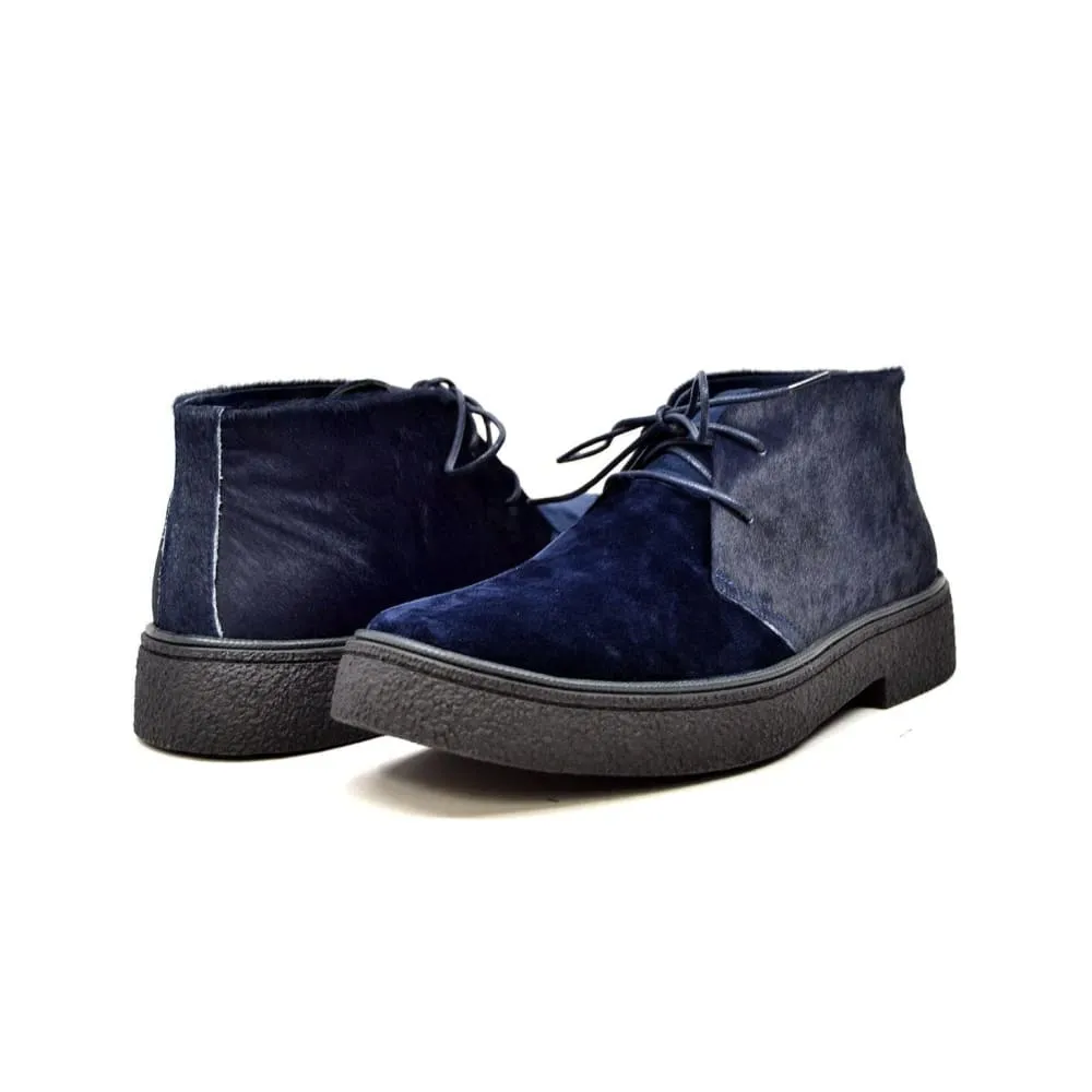British Walkers Playboy Classic Men's Navy Suede and Pony Skin Ankle Boots