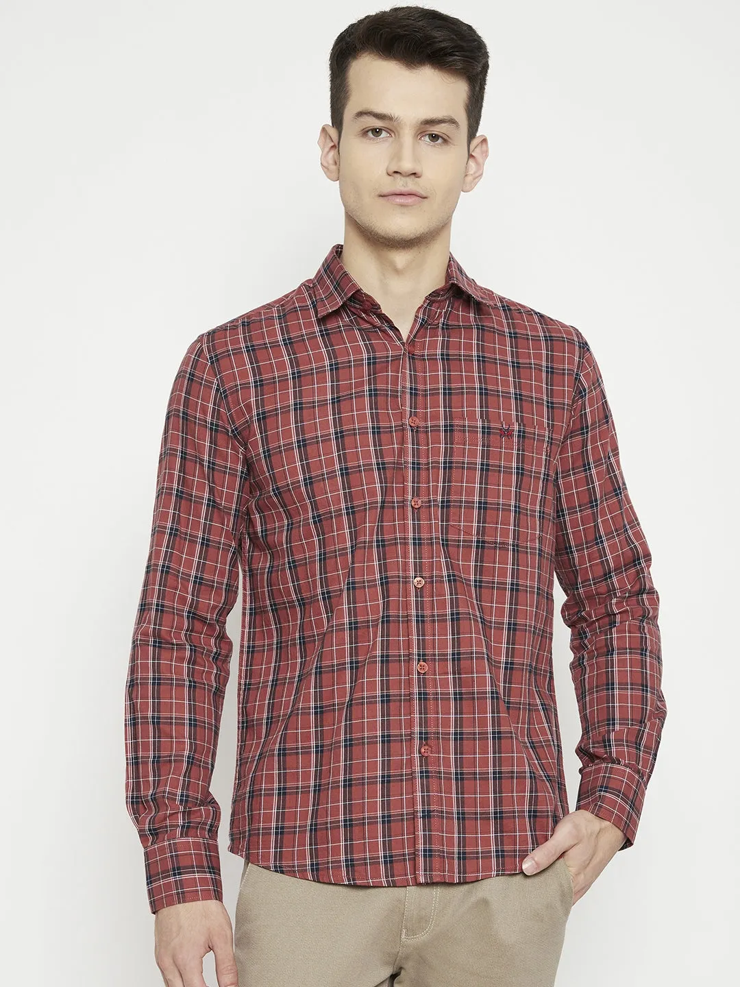 Brown Checked Slim Fit shirt