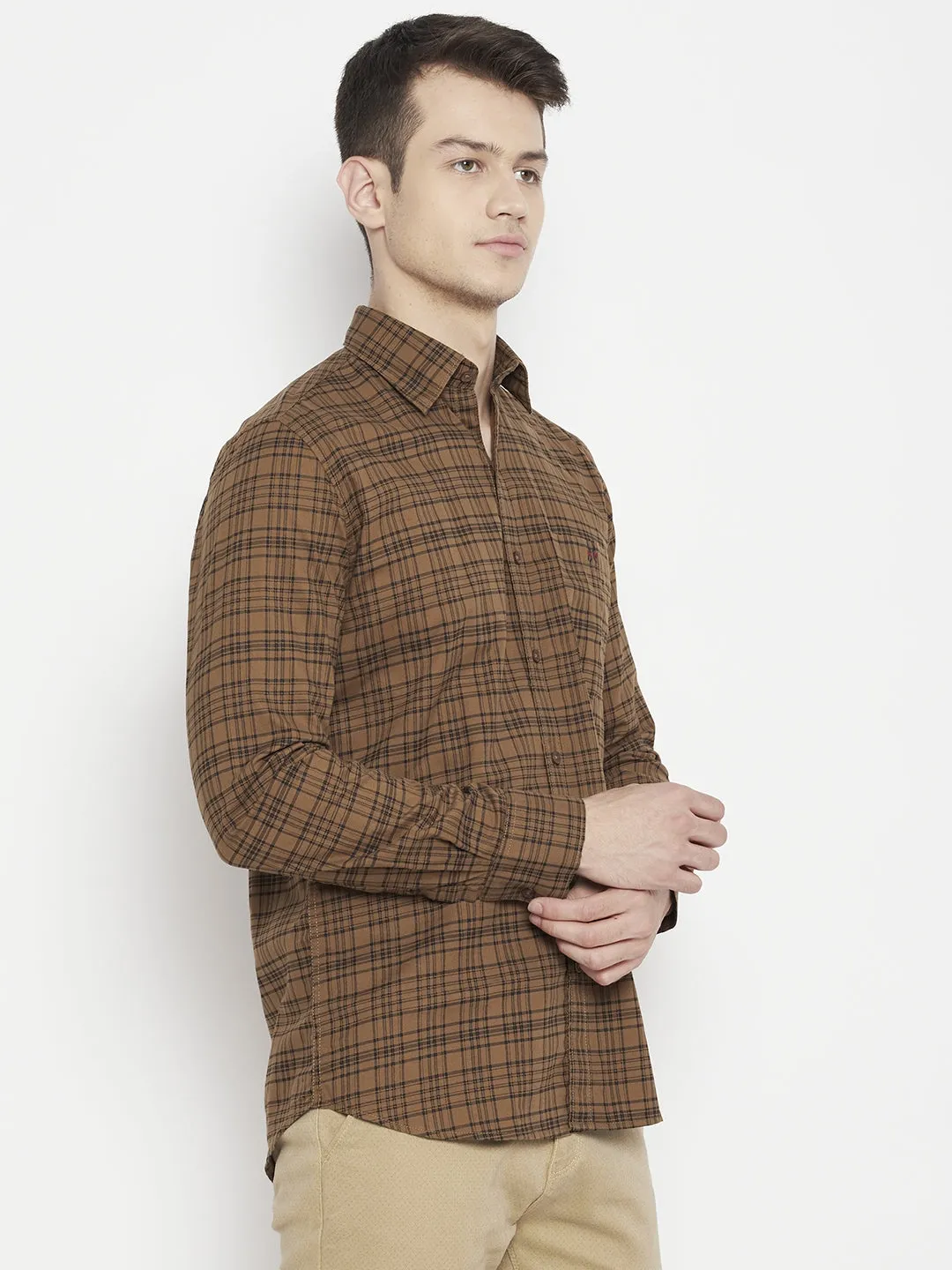 Brown Checked Slim Fit shirt