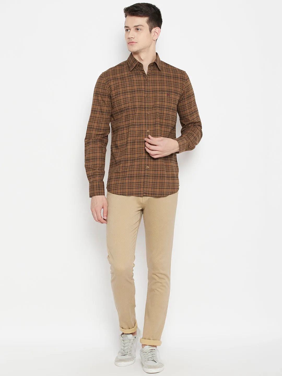 Brown Checked Slim Fit shirt