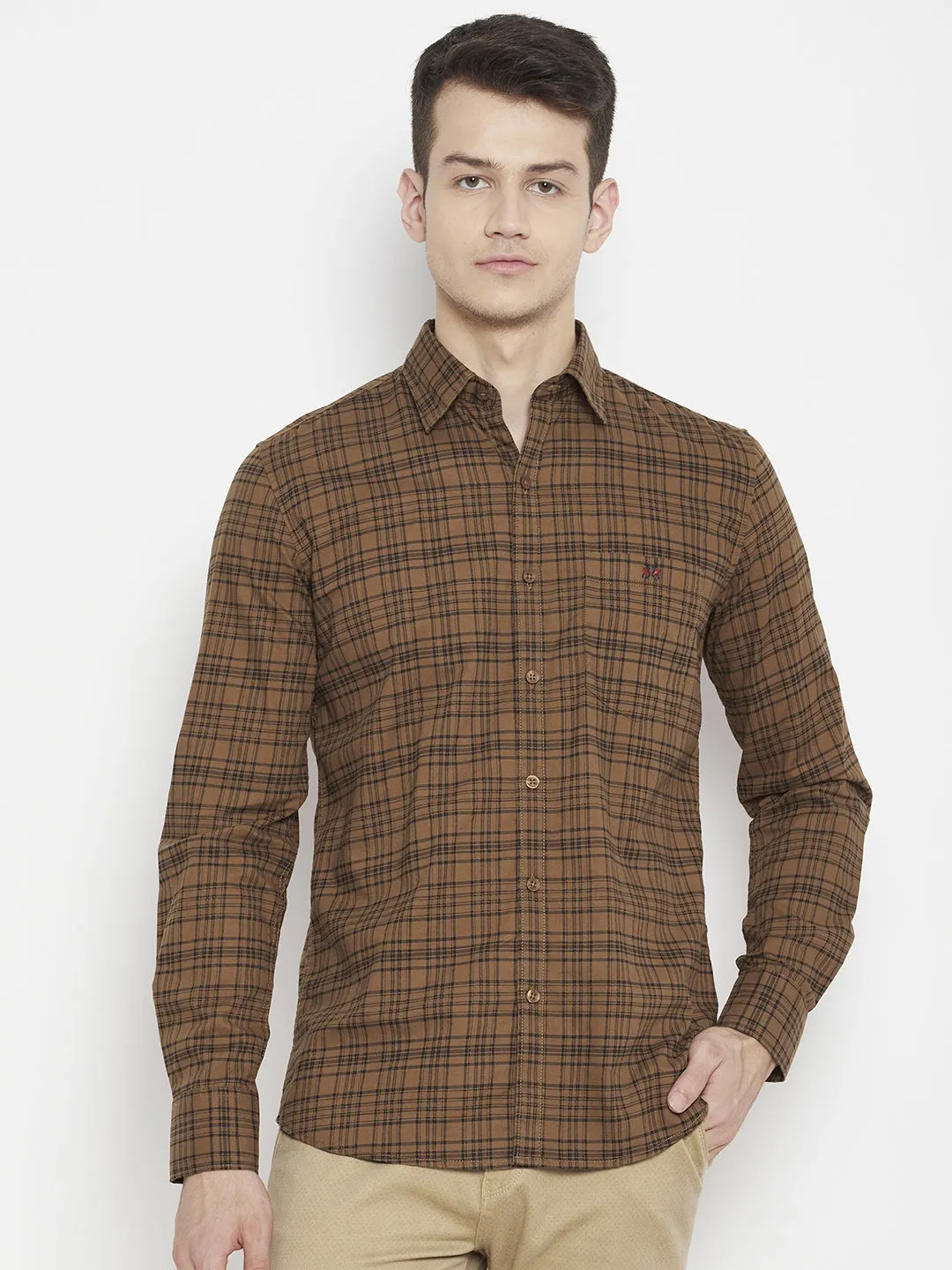 Brown Checked Slim Fit shirt