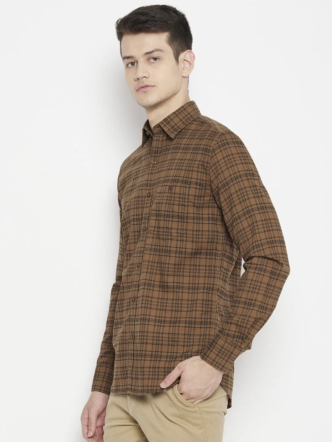 Brown Checked Slim Fit shirt