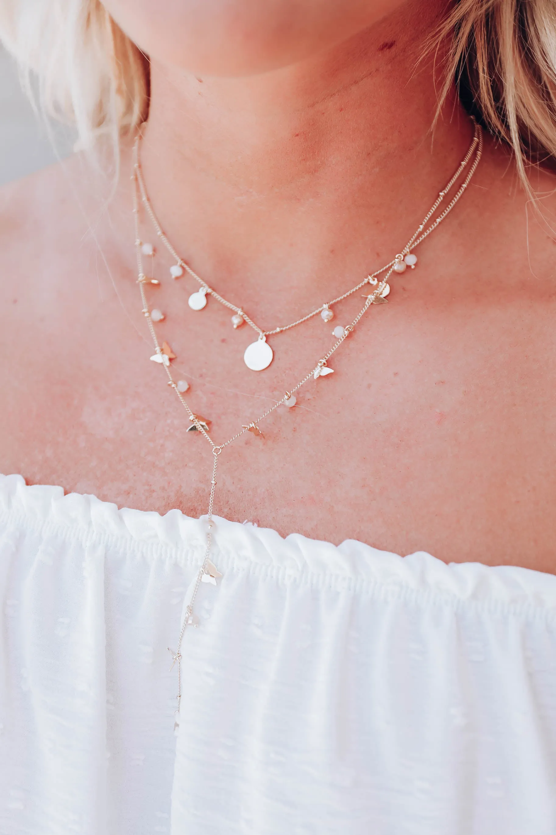 Butterfly Layered Necklace - Natural