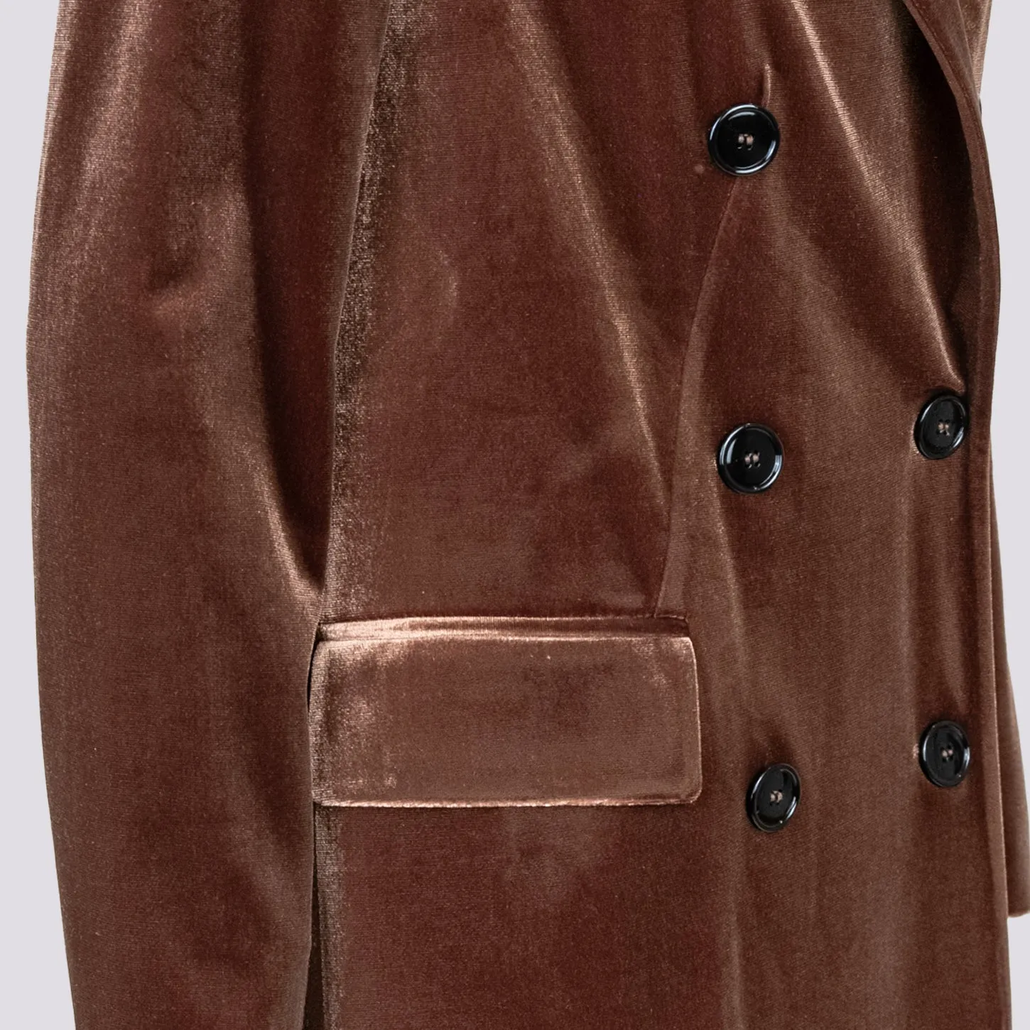 CAPPOTTO DOPPIOPETTO  CON SPACCO LATERALE IN VELLUTO NOCE