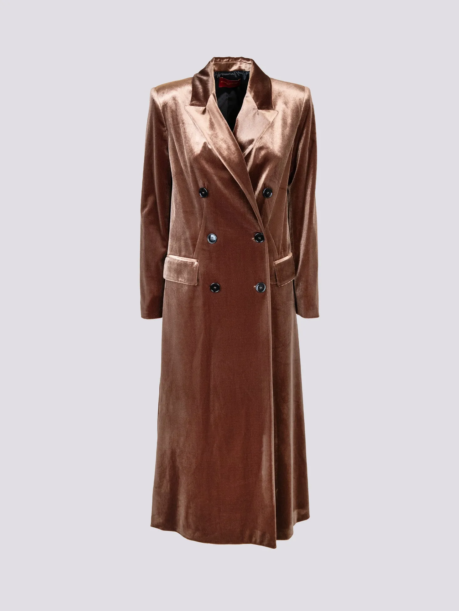 CAPPOTTO DOPPIOPETTO  CON SPACCO LATERALE IN VELLUTO NOCE