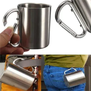 Carabiner Hook Double Wall - Stainless Travel Mug Cup Water