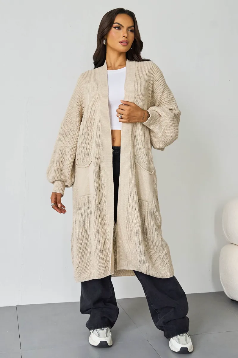 Casual Knit Puff Sleeve Loose Cardigan