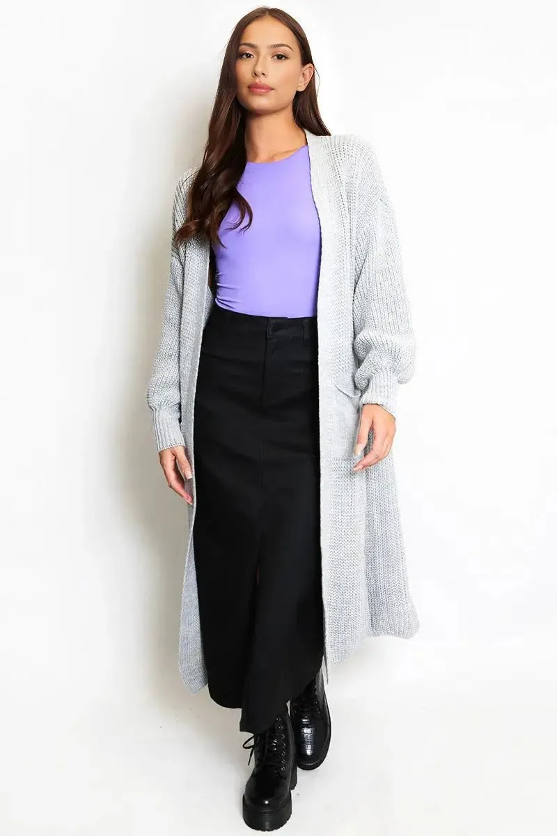 Casual Knit Puff Sleeve Loose Cardigan