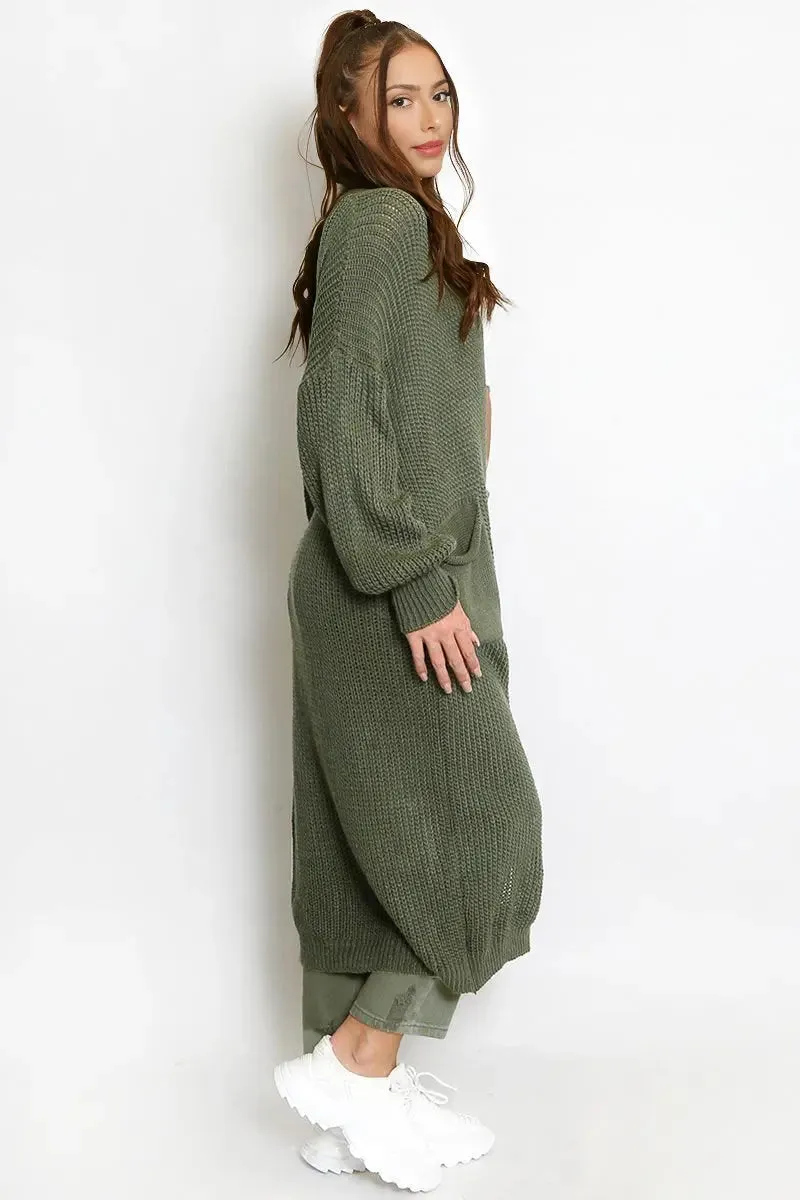 Casual Knit Puff Sleeve Loose Cardigan