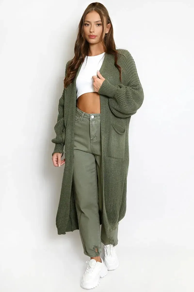 Casual Knit Puff Sleeve Loose Cardigan