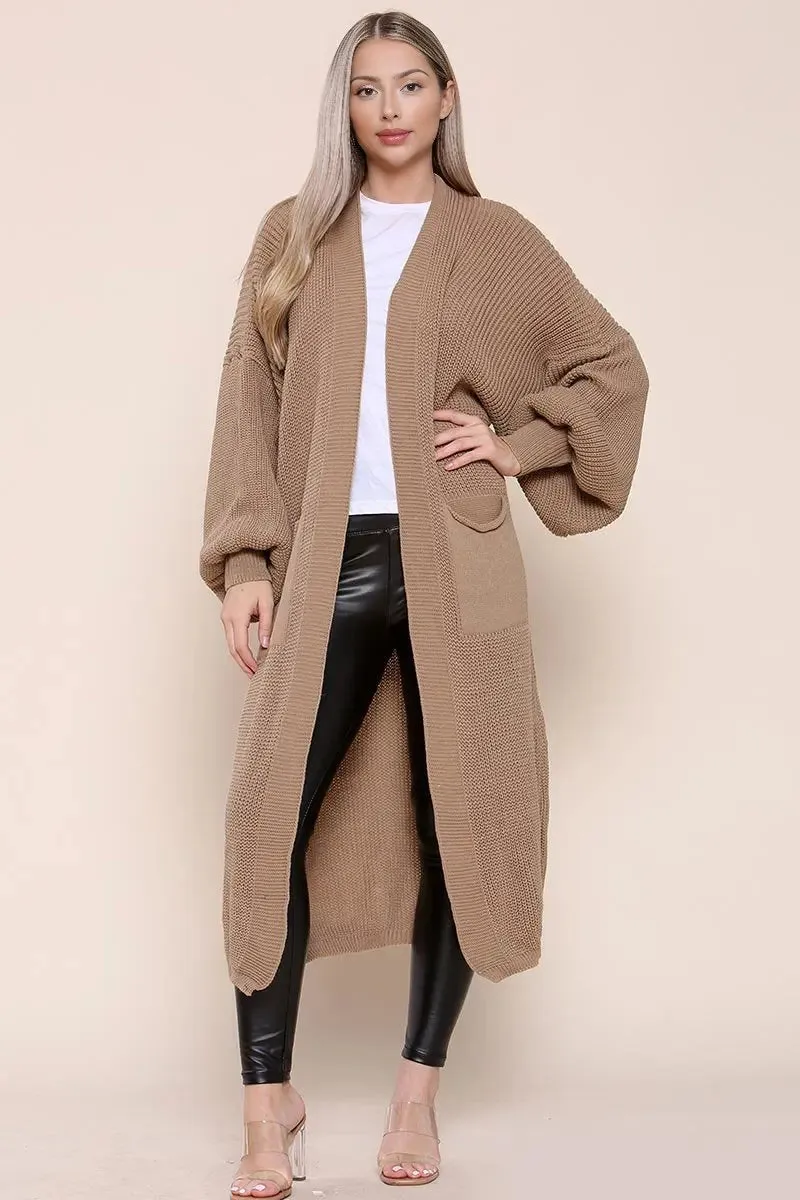 Casual Knit Puff Sleeve Loose Cardigan