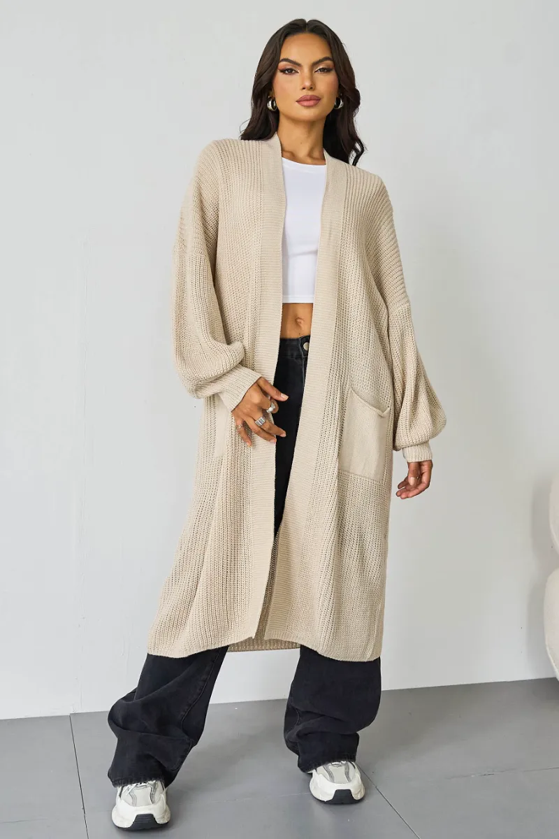 Casual Knit Puff Sleeve Loose Cardigan
