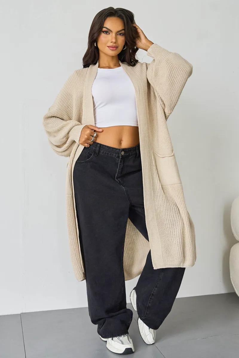 Casual Knit Puff Sleeve Loose Cardigan