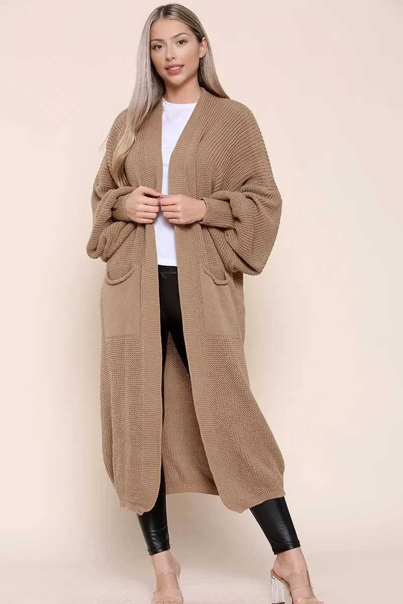 Casual Knit Puff Sleeve Loose Cardigan
