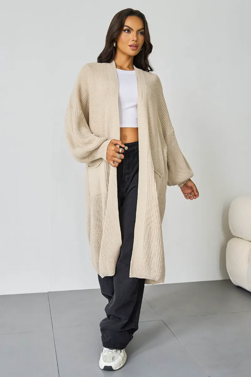 Casual Knit Puff Sleeve Loose Cardigan