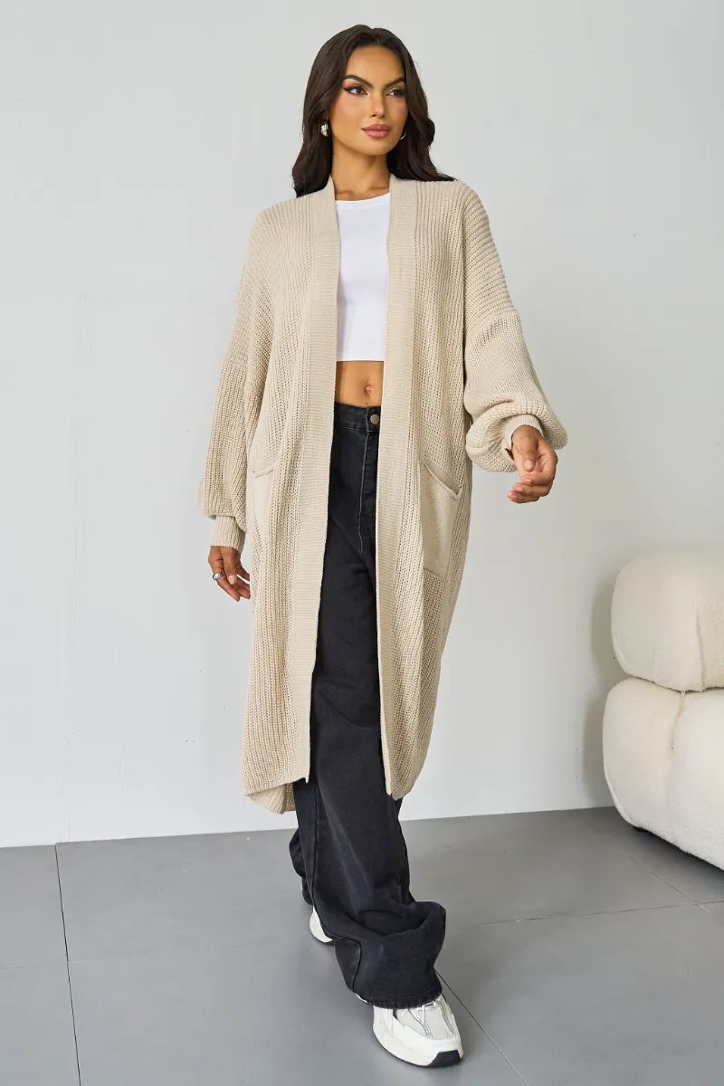 Casual Knit Puff Sleeve Loose Cardigan