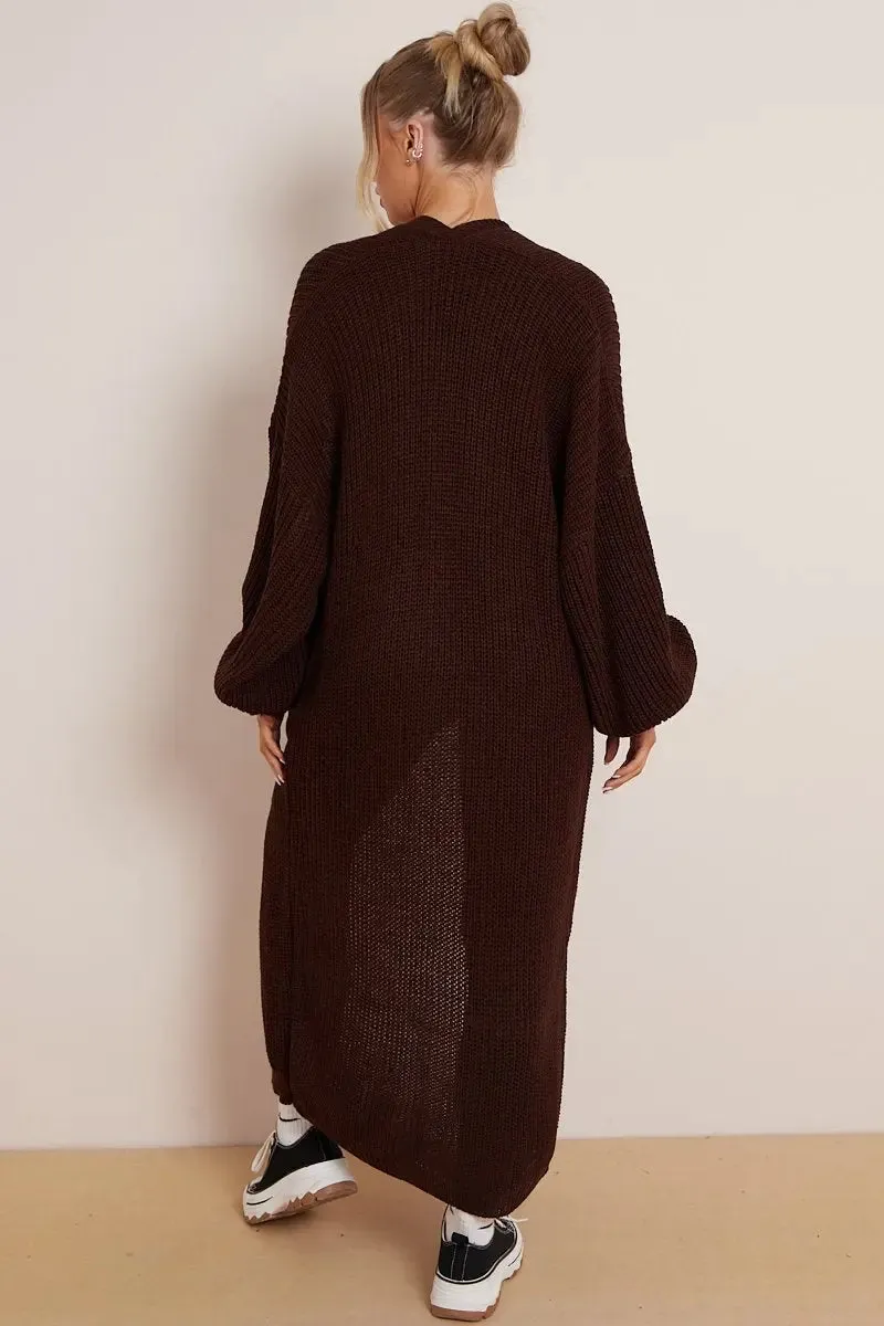 Casual Knit Puff Sleeve Loose Cardigan