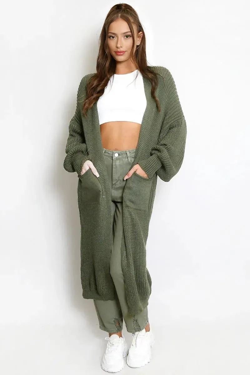 Casual Knit Puff Sleeve Loose Cardigan